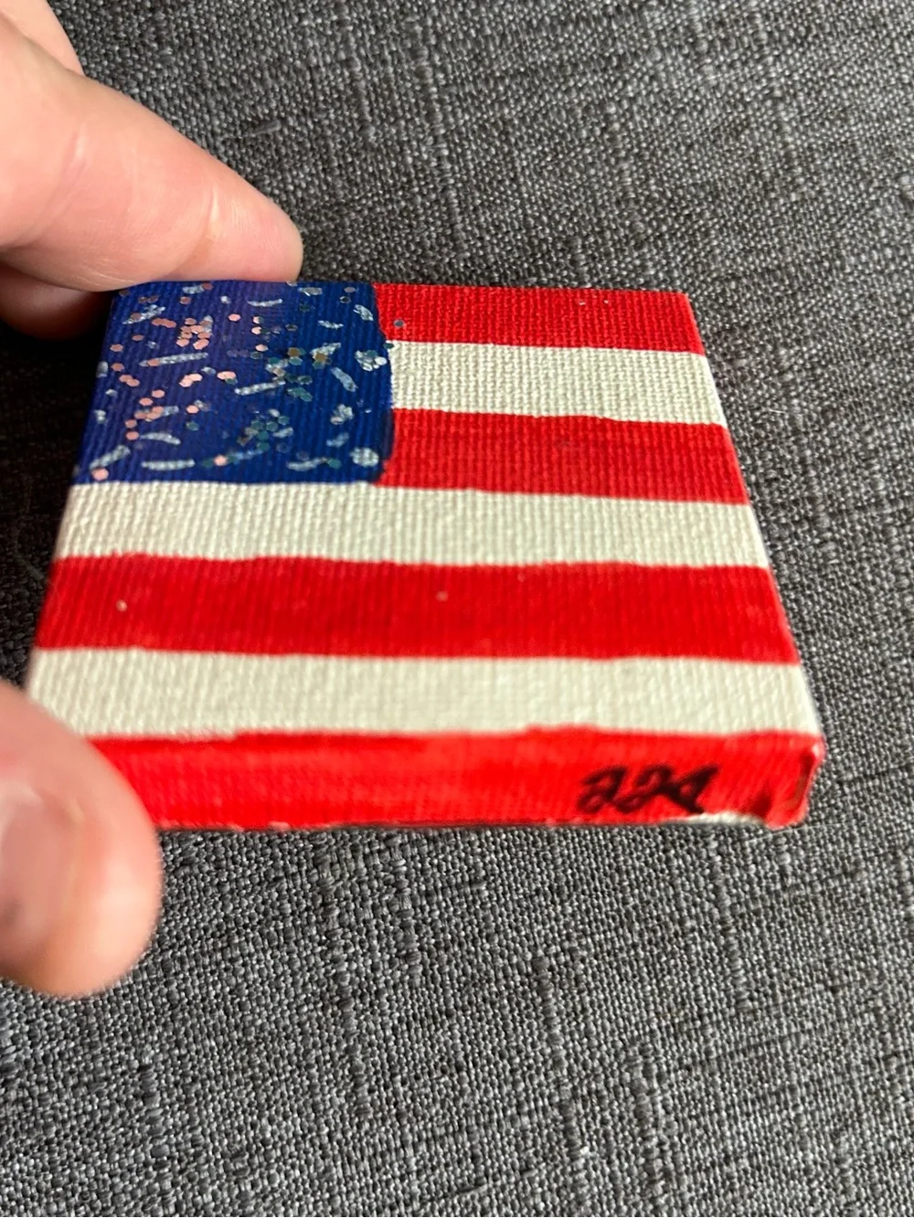 Hand Painted American Flag Canvas Magnet Red,White & Blue